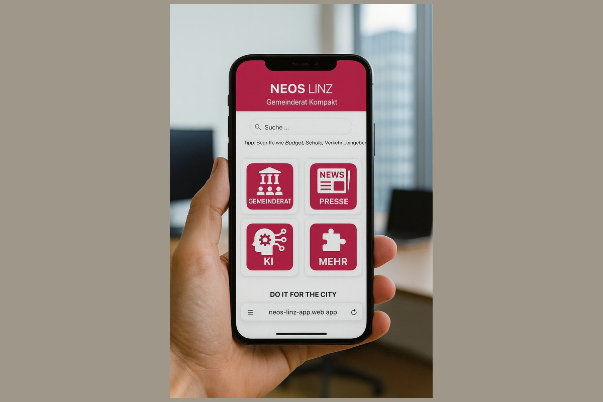 NEOS Linz Gemeinderats-App auf dem Smartphone